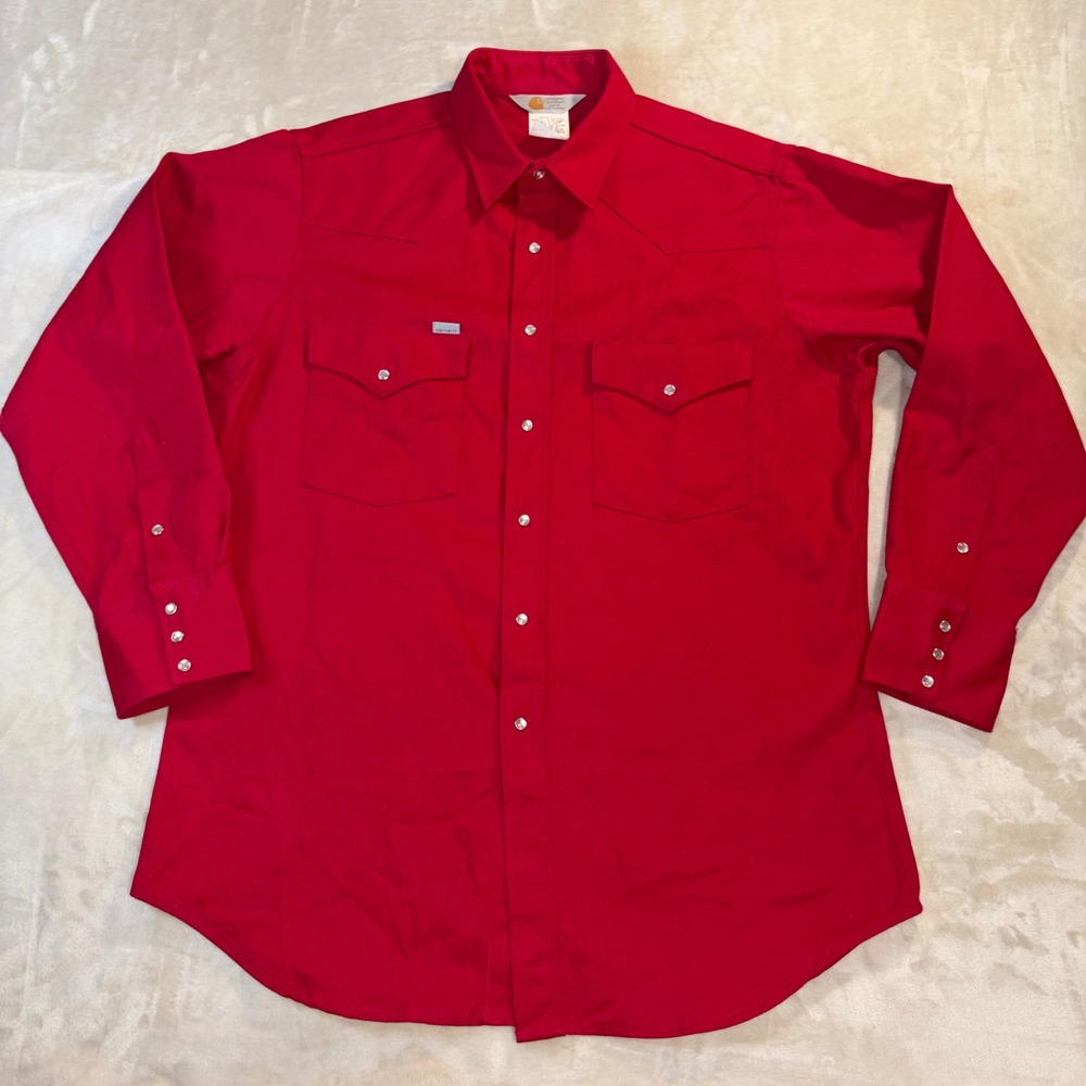 Carhartt Mens Red Western Pearl Snap Shirt Rugged Outdoor Wear S01 RED 17x34
